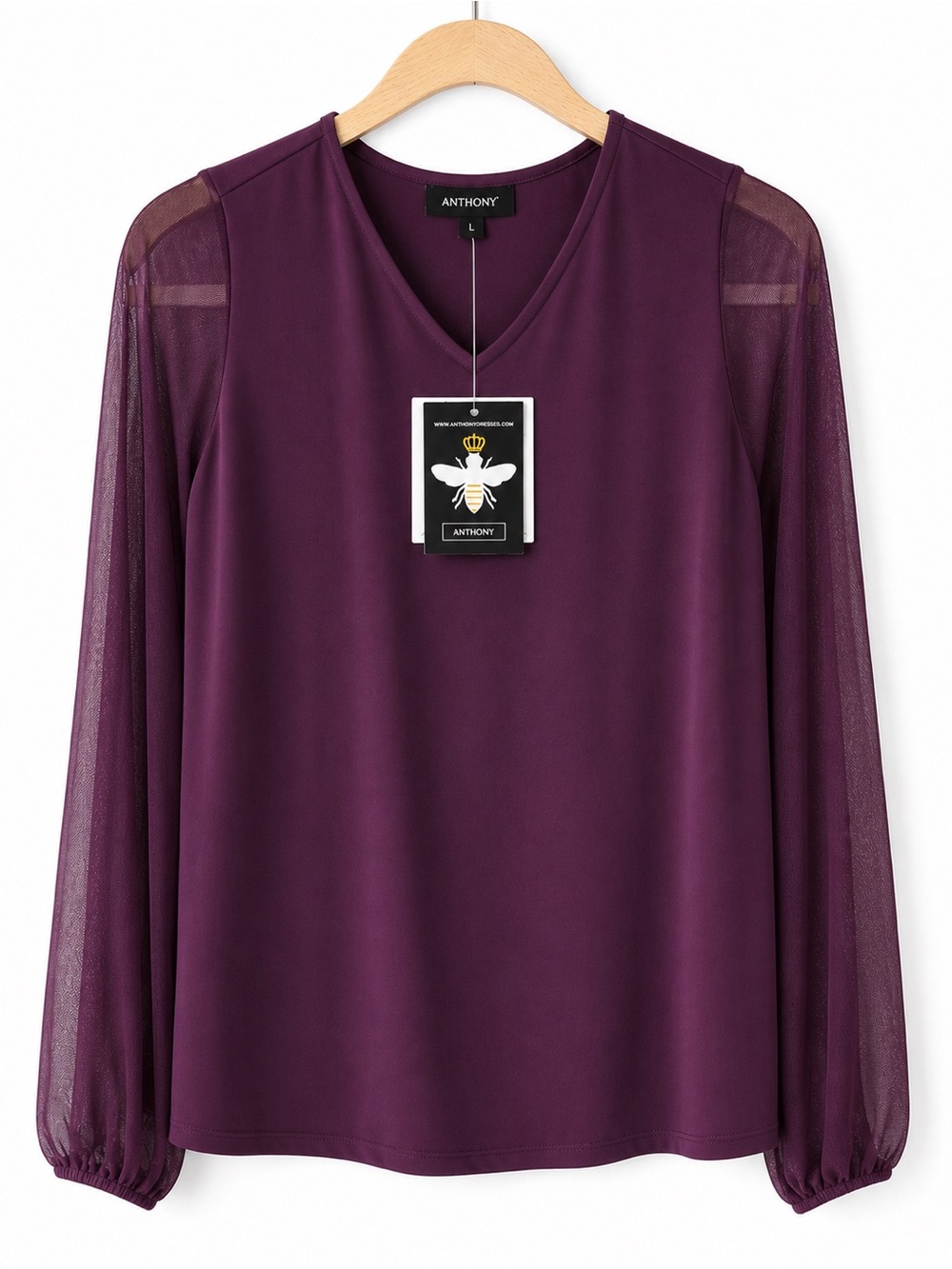 Anthony V-Neck Long-Sleeve Blouse in Plum